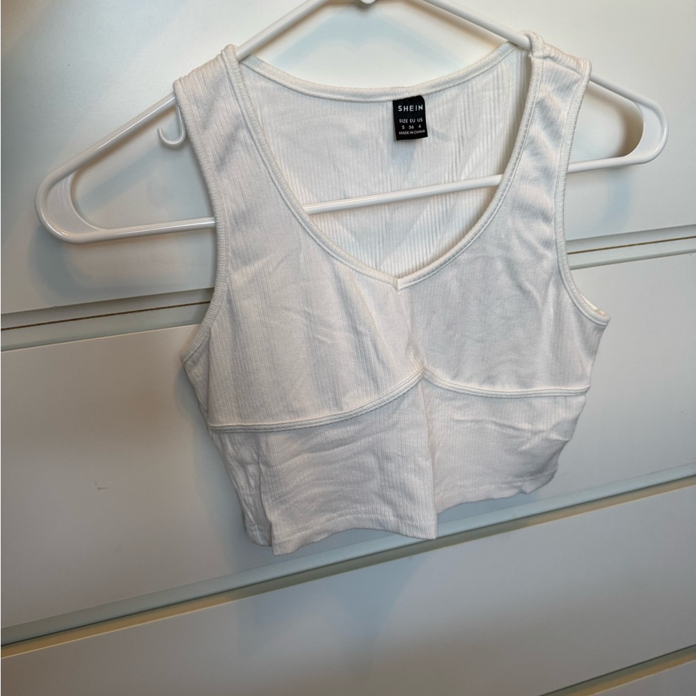 Shein White Ribbed Crop Top Size Small
